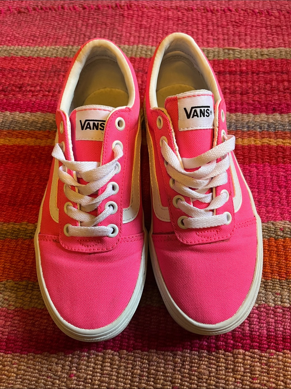 Vans Hot Pink Canvas Low-Top Sneakers with White Stripe